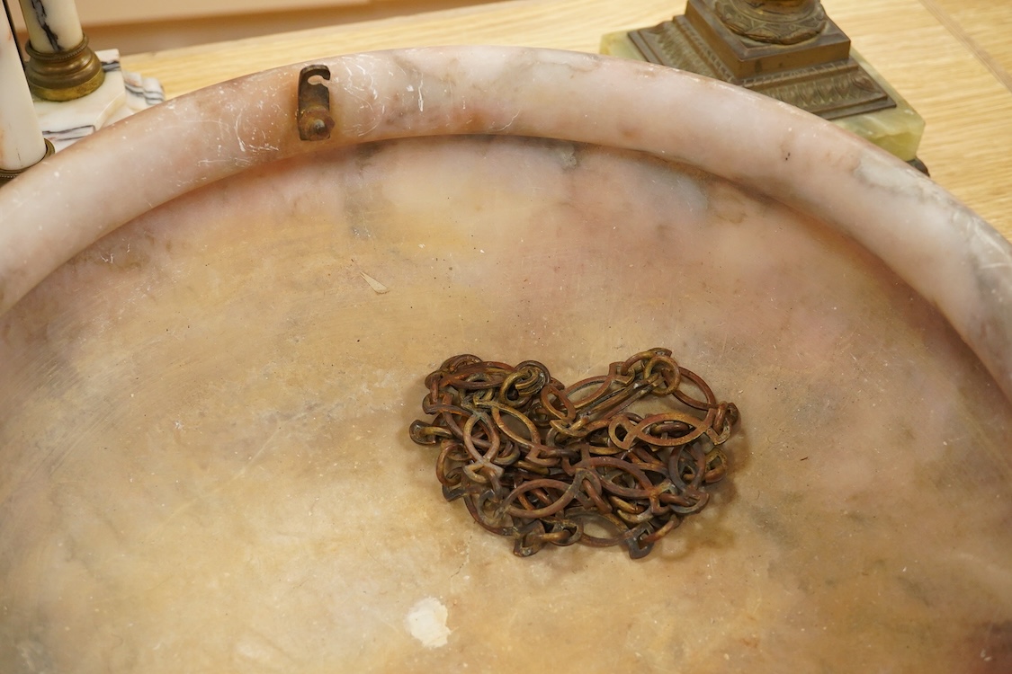 A carved alabaster ceiling shade, 39cm in diameter